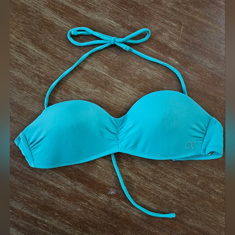 OP Women's Blue Bikini Top Bandeau Bikini Bathing Suit Top Medium